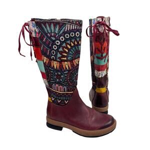 Socofy Boho Patchwork Leather Boots